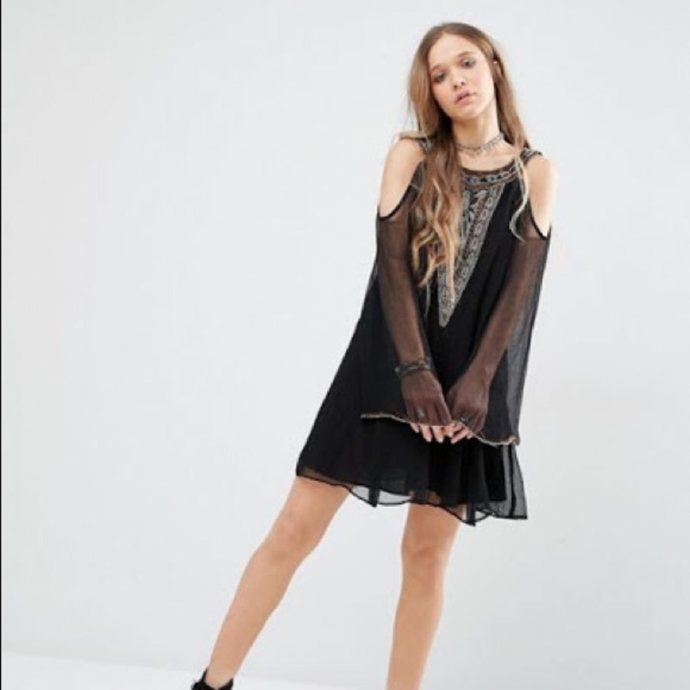 Free People white beaded black dress